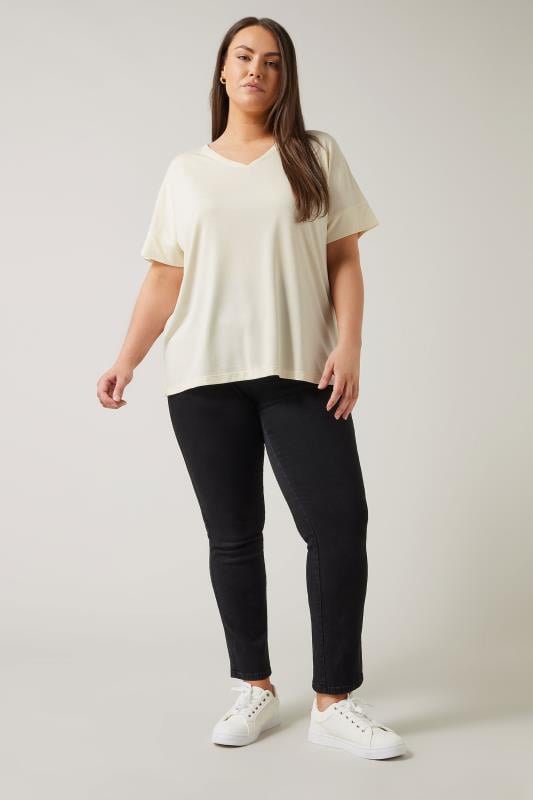 Evans EVANS Curve Ivory White V-Neck Modal Rich T-Shirt