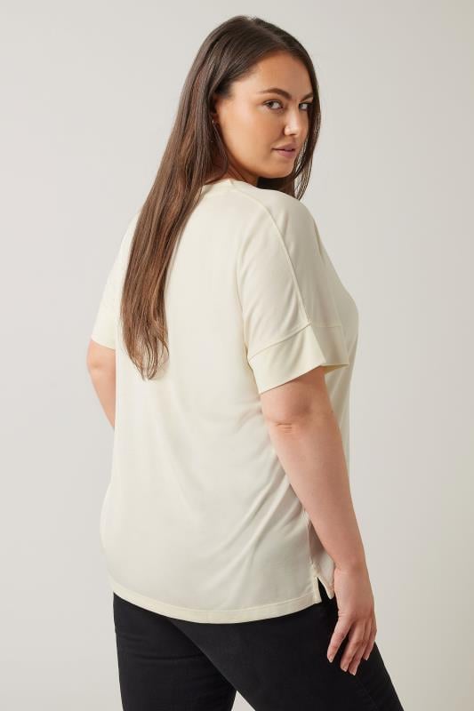 Evans EVANS Curve Ivory White V-Neck Modal Rich T-Shirt
