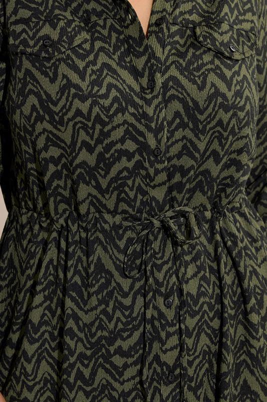 Evans EVANS Curve Khaki Green Abstract Print Crepe Midi Shirt Dress