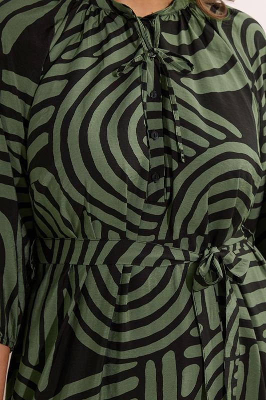 Evans EVANS Curve Khaki Green Abstract Print Midi Dress