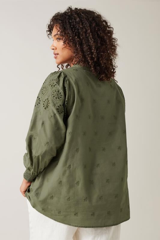 Evans EVANS Curve Khaki Green Broderie Cotton Blouse