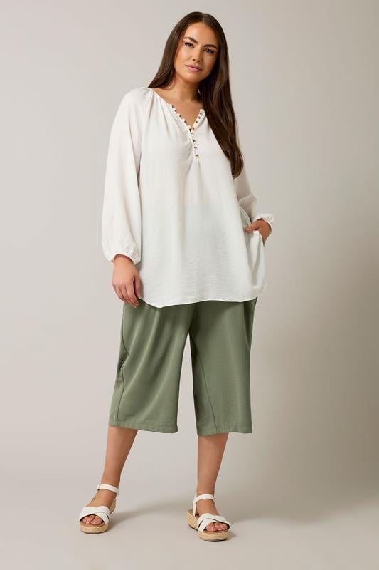 Evans EVANS Curve Khaki Green Cropped Pocket Culottes