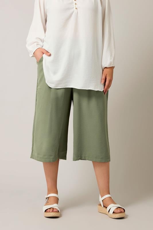 evans EVANS Curve Khaki Green Cropped Pocket Culottes