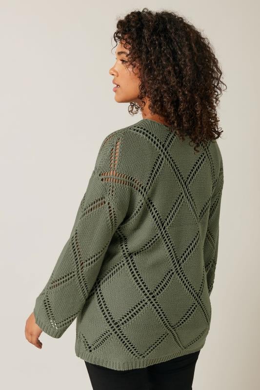 Evans EVANS Curve Khaki Green Diamond Pointelle Jumper