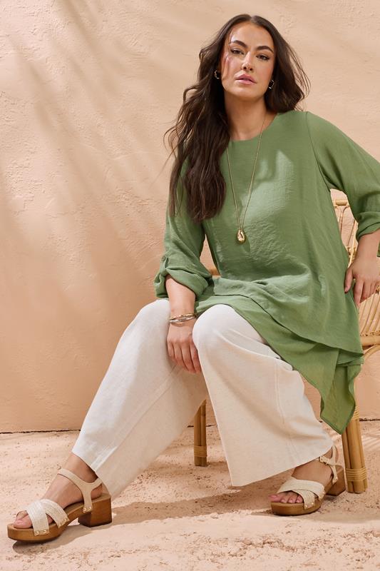 Evans EVANS Curve Khaki Green Double Layer Longline Blouse