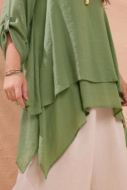 Evans EVANS Curve Khaki Green Double Layer Longline Blouse