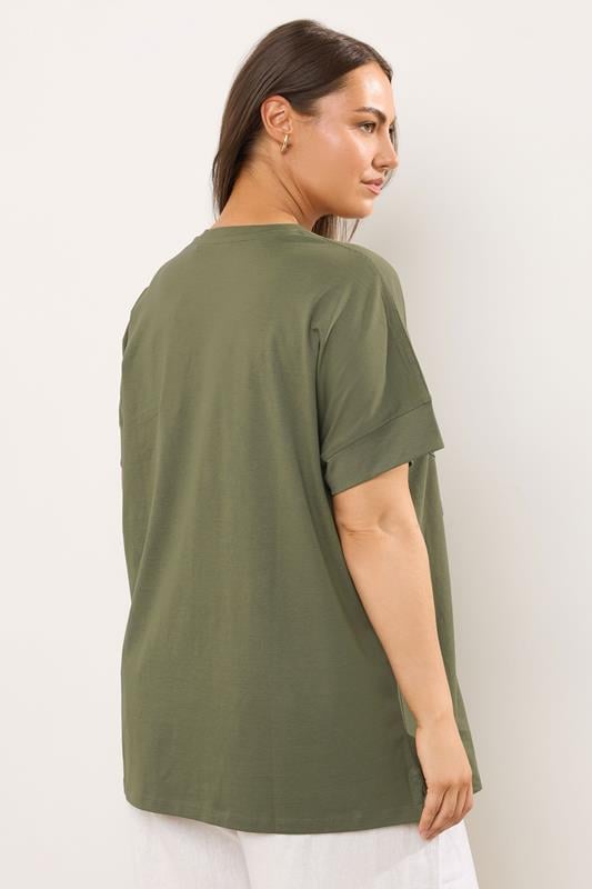Evans EVANS Curve Khaki Green Floral Chain Detail Cotton T-Shirt