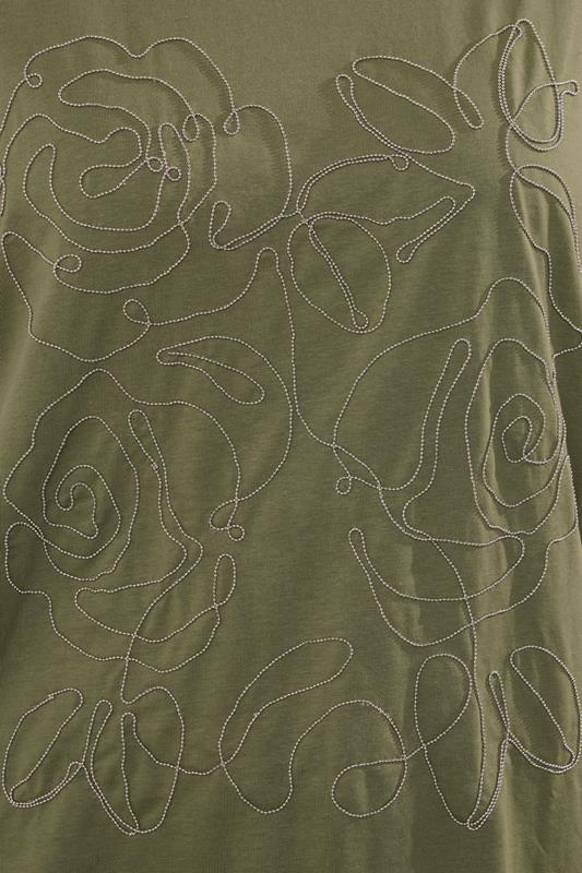 Evans EVANS Curve Khaki Green Floral Chain Detail Cotton T-Shirt