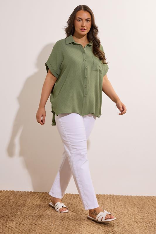 Evans EVANS Curve Khaki Green Grown On Sleeve Blouse