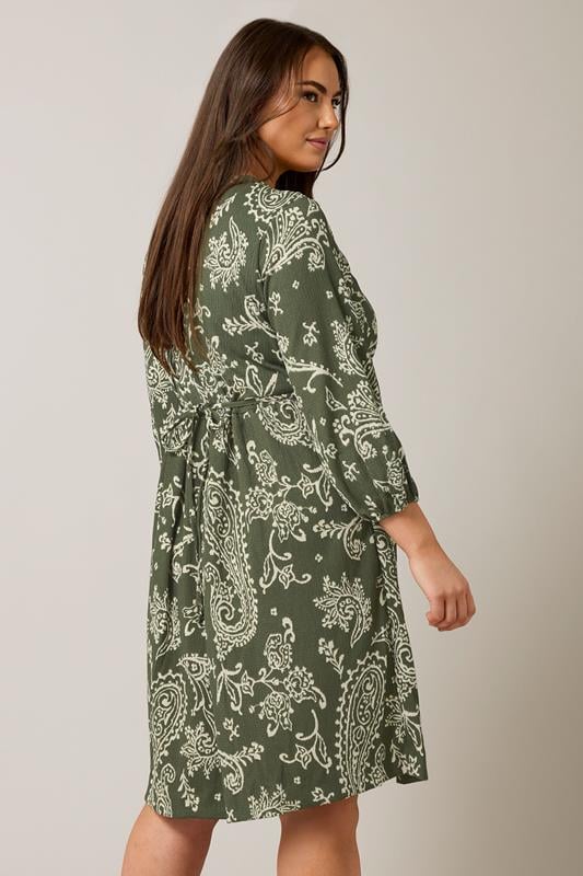 Evans EVANS Curve Khaki Green Paisley Print Crepe Midi Dress
