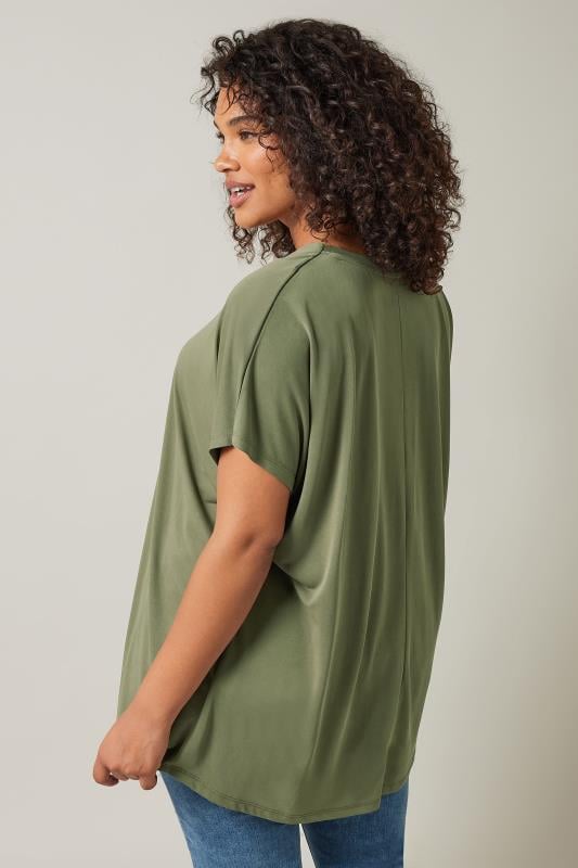 Evans EVANS Curve Khaki Green Pleat Front Modal Rich Top