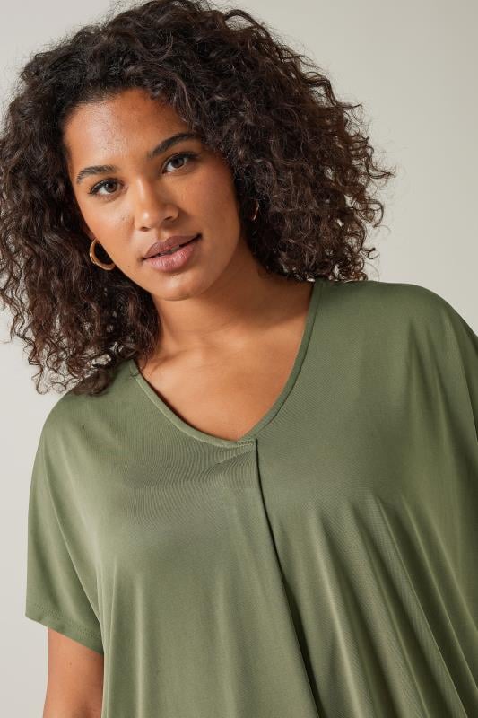 Evans EVANS Curve Khaki Green Pleat Front Modal Rich Top