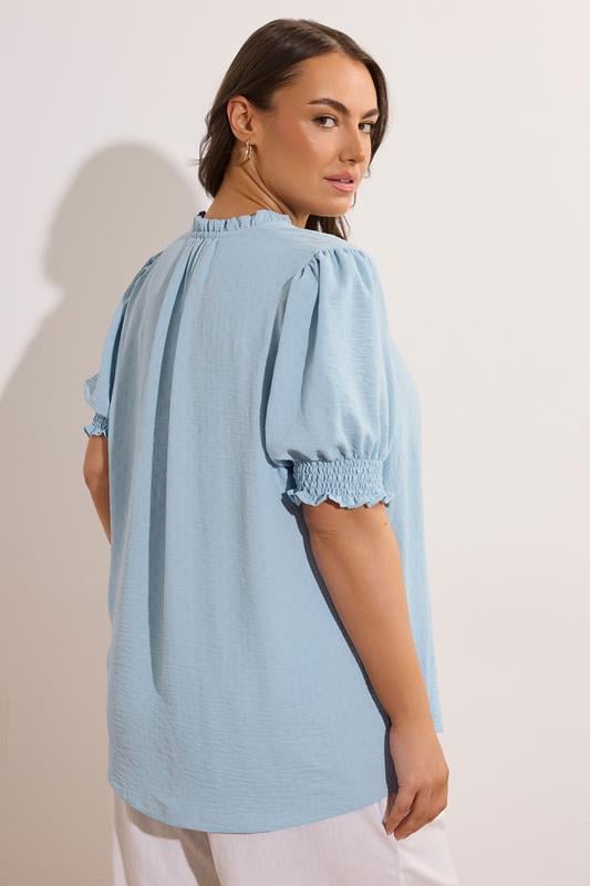 Evans EVANS Curve Light Blue Frilled Tie Neck Blouse
