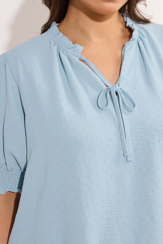 Evans EVANS Curve Light Blue Frilled Tie Neck Blouse