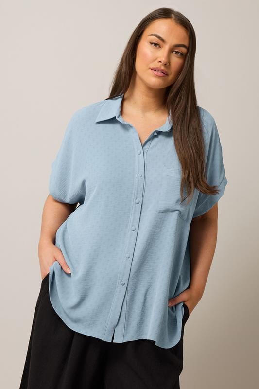 evans EVANS Curve Light Blue Grown On Sleeve Blouse