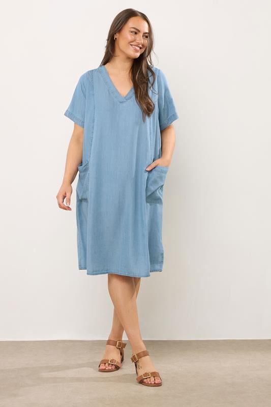 Evans EVANS Curve Light Blue Lyocell Denim Pocket Dress