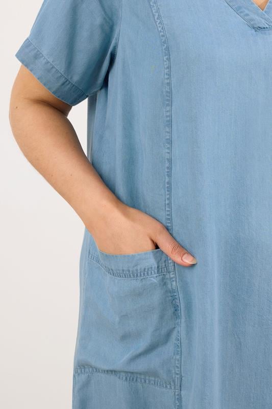 Evans EVANS Curve Light Blue Lyocell Denim Pocket Dress