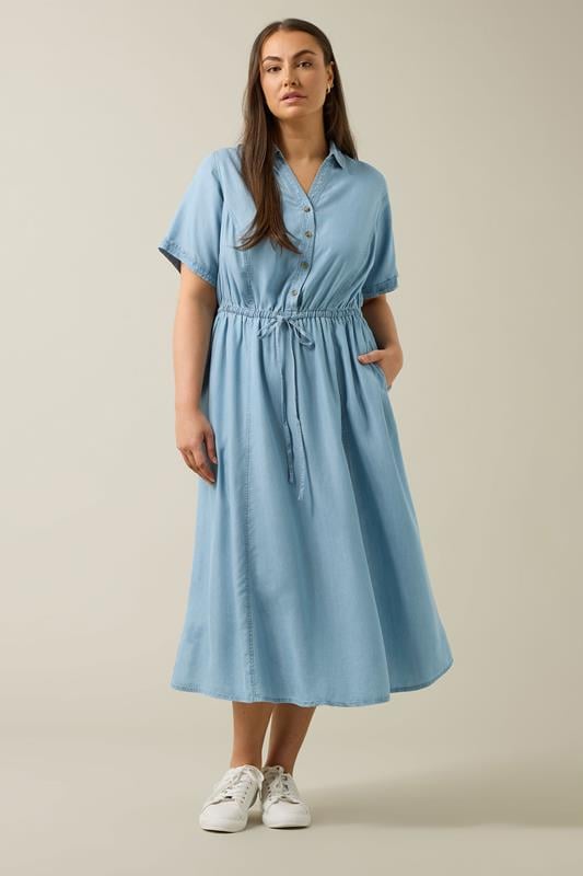 Evans EVANS Curve Light Blue Lyocell Denim Shirt Dress