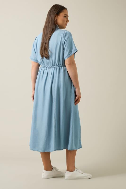 Evans EVANS Curve Light Blue Lyocell Denim Shirt Dress