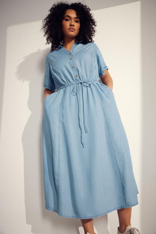 evans EVANS Curve Light Blue Lyocell Denim Shirt Dress