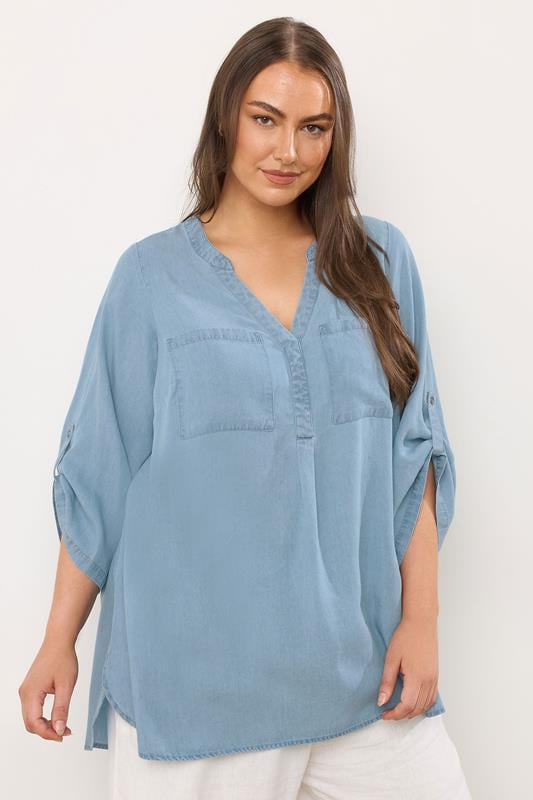 evans EVANS Curve Light Blue Lyocell Overhead Utility Shirt