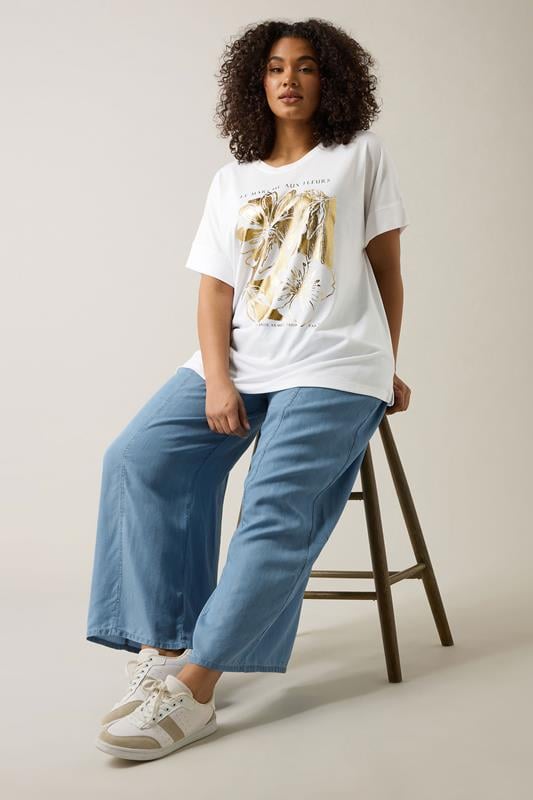 Evans EVANS Curve Light Blue Lyocell Wide Leg Trousers