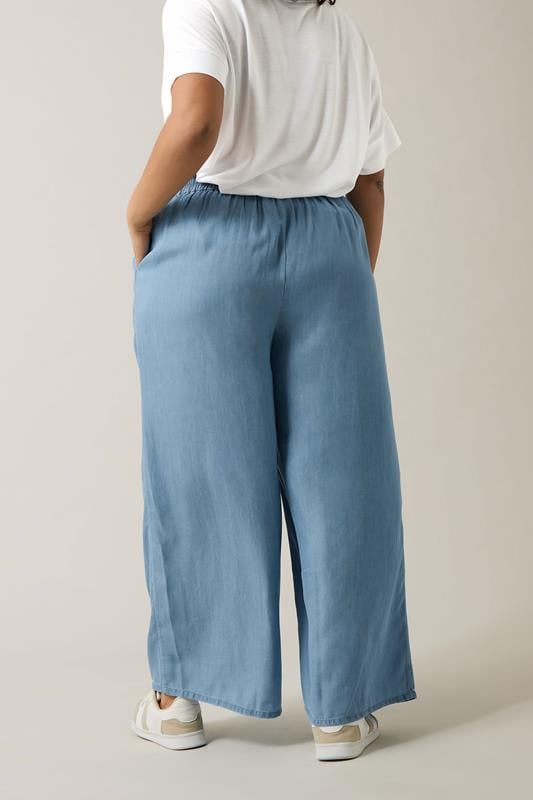Evans EVANS Curve Light Blue Lyocell Wide Leg Trousers