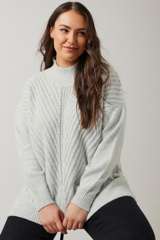 Evans EVANS Curve Light Grey Knitted High Neck Jumper