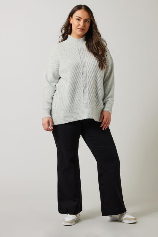 Evans EVANS Curve Light Grey Knitted High Neck Jumper
