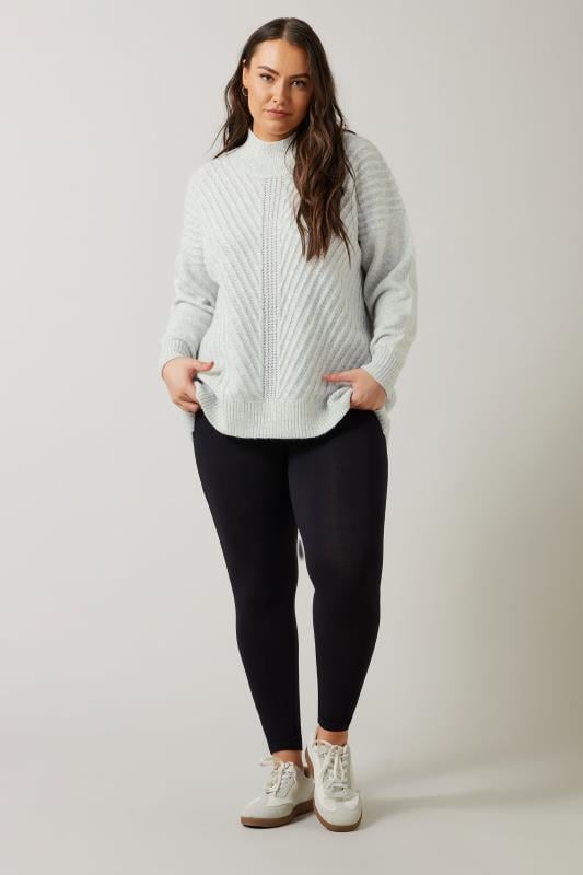 Evans EVANS Curve Light Grey Knitted High Neck Jumper