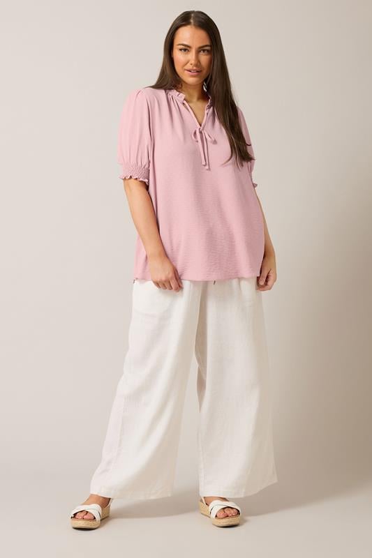 Evans EVANS Curve Light Pink Frilled Tie Neck Blouse