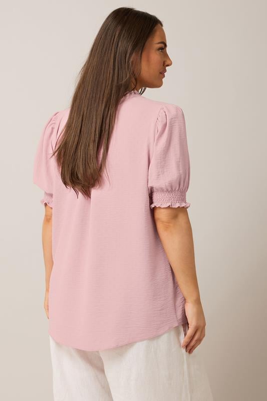 Evans EVANS Curve Light Pink Frilled Tie Neck Blouse