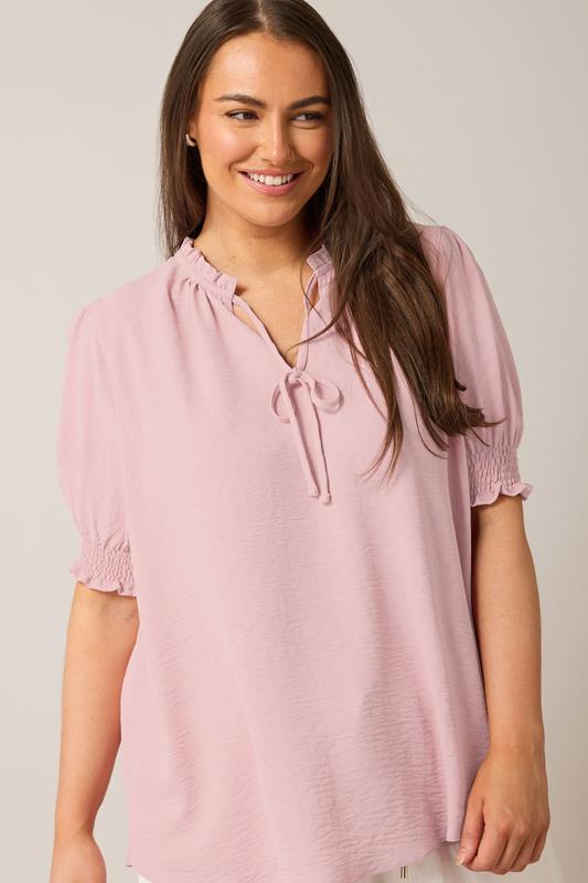 Evans EVANS Curve Light Pink Frilled Tie Neck Blouse