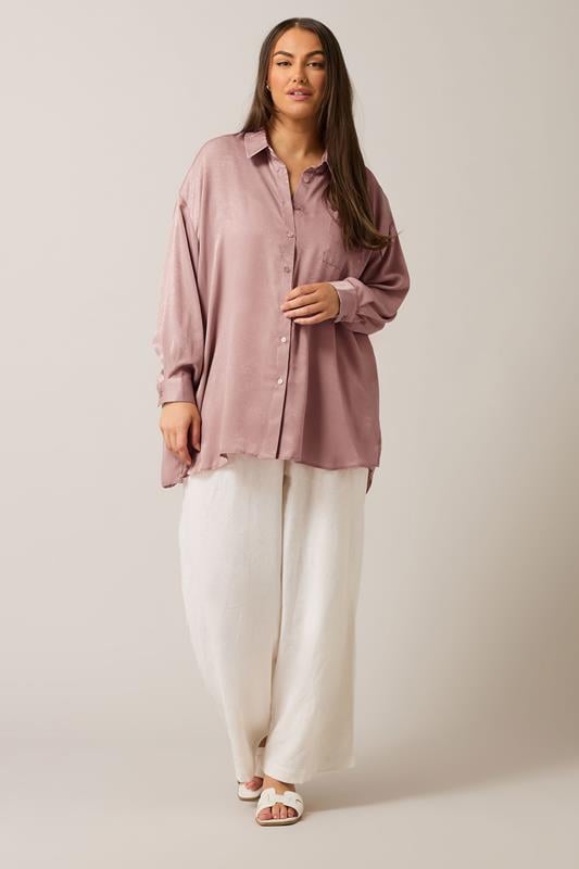 Evans EVANS Curve Light Pink Metallic Button Through Shirt