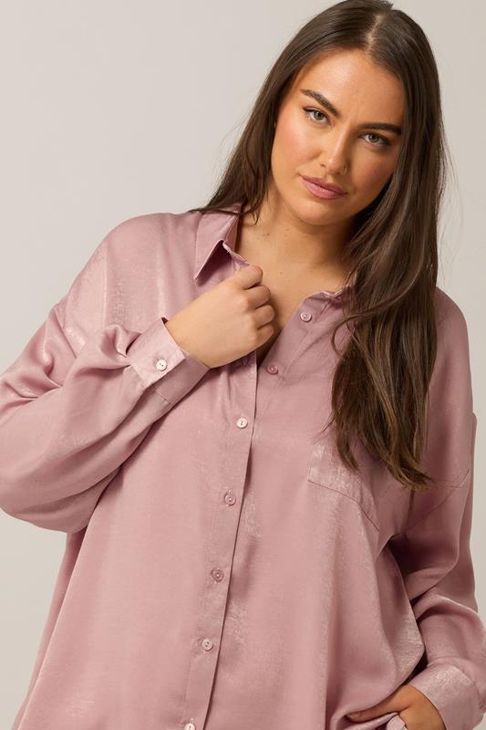 Evans EVANS Curve Light Pink Metallic Button Through Shirt