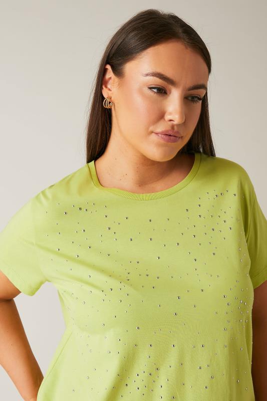 Evans EVANS Curve Lime Green Stud Embellished Pure Cotton T-Shirt
