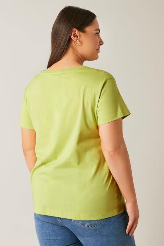 Evans EVANS Curve Lime Green Stud Embellished Pure Cotton T-Shirt