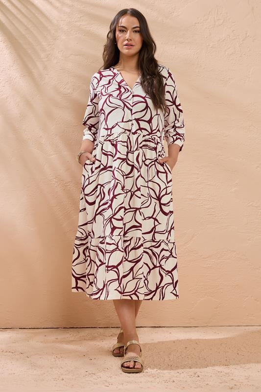 Evans EVANS Curve Natural Brown Abstract Floral Cotton Dress