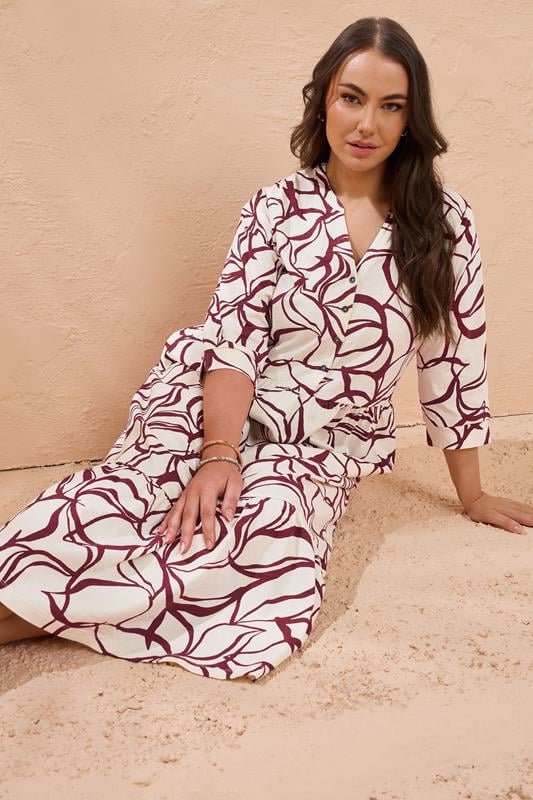 Evans EVANS Curve Natural Brown Abstract Floral Cotton Dress