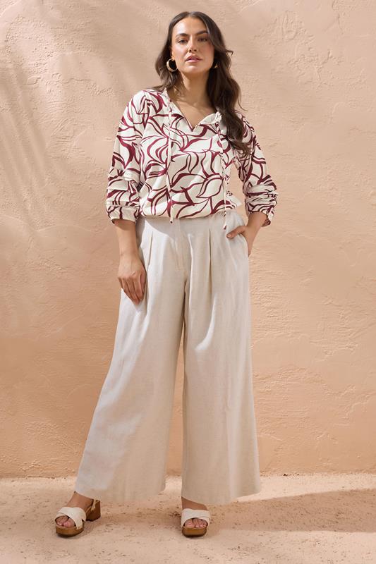 Evans EVANS Curve Natural Brown Abstract Floral Cotton Top