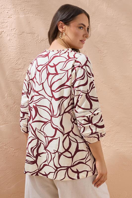 Evans EVANS Curve Natural Brown Abstract Floral Cotton Top