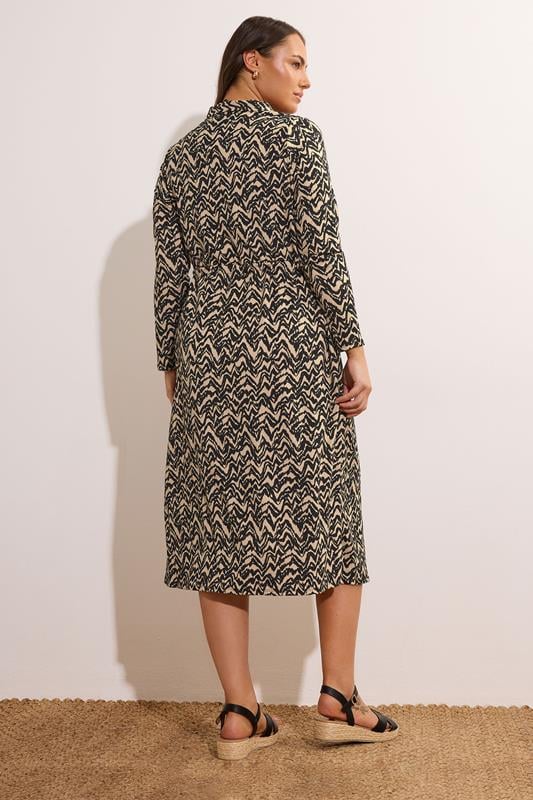 Evans EVANS Curve Natural Brown Abstract Print Crepe Midi Shirt Dress