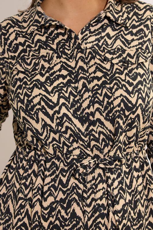 Evans EVANS Curve Natural Brown Abstract Print Crepe Midi Shirt Dress