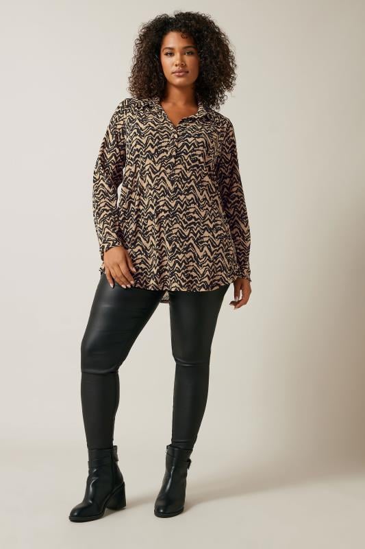 Evans EVANS Curve Natural Brown Abstract Print Half Placket Shirt