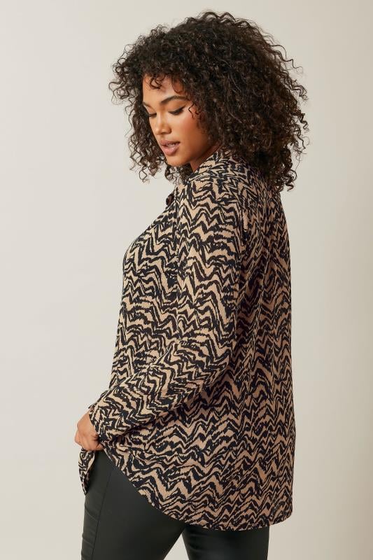 Evans EVANS Curve Natural Brown Abstract Print Half Placket Shirt