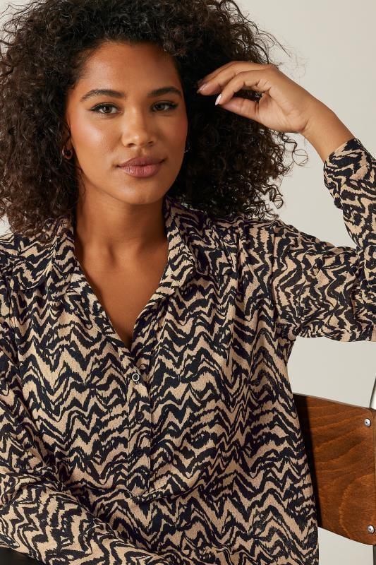 Evans EVANS Curve Natural Brown Abstract Print Half Placket Shirt
