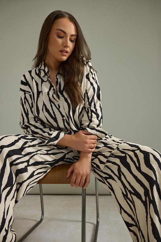 evans EVANS Curve Natural Brown Abstract Print Premium Linen Shirt