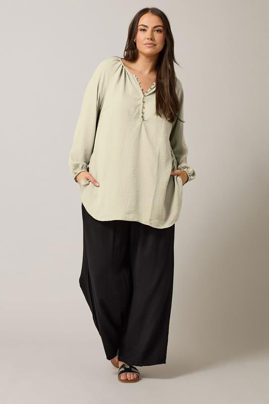 Evans EVANS Curve Natural Brown Button Front Long Sleeve Blouse