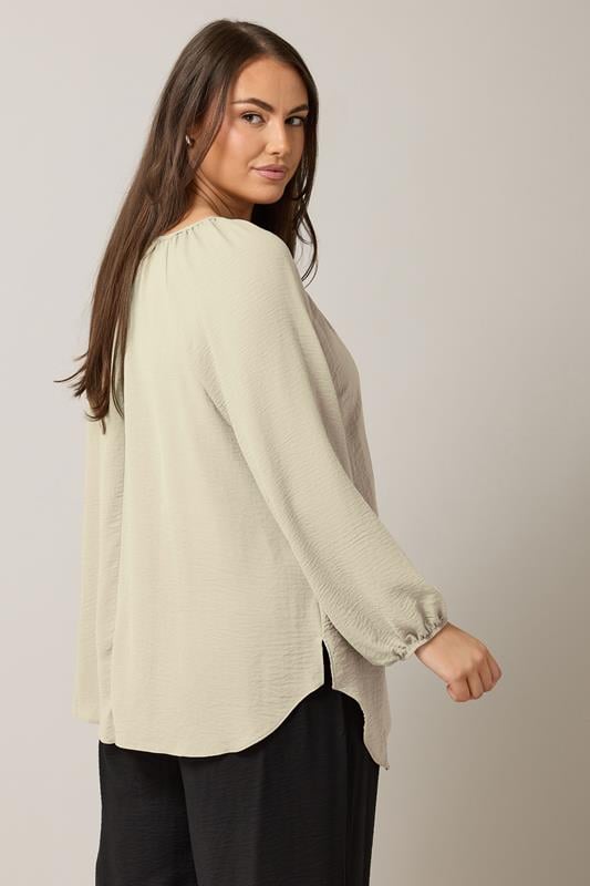Evans EVANS Curve Natural Brown Button Front Long Sleeve Blouse
