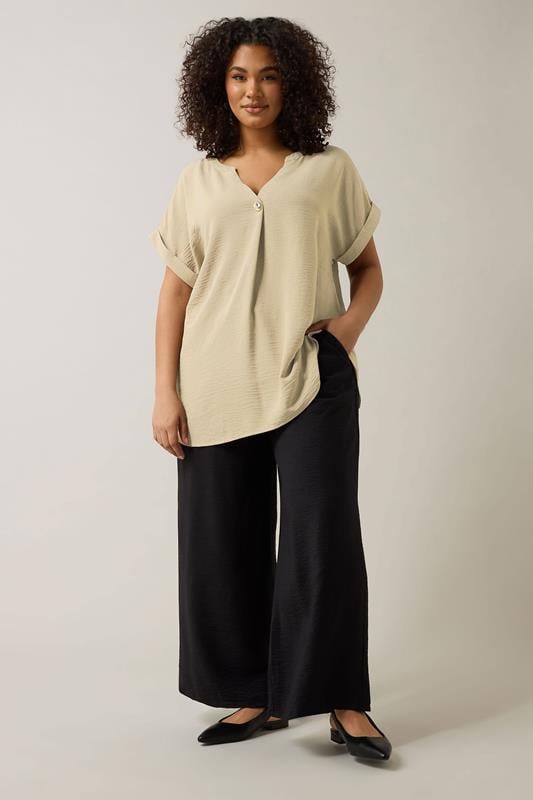 Evans EVANS Curve Natural Brown Button Front Short Sleeve Blouse